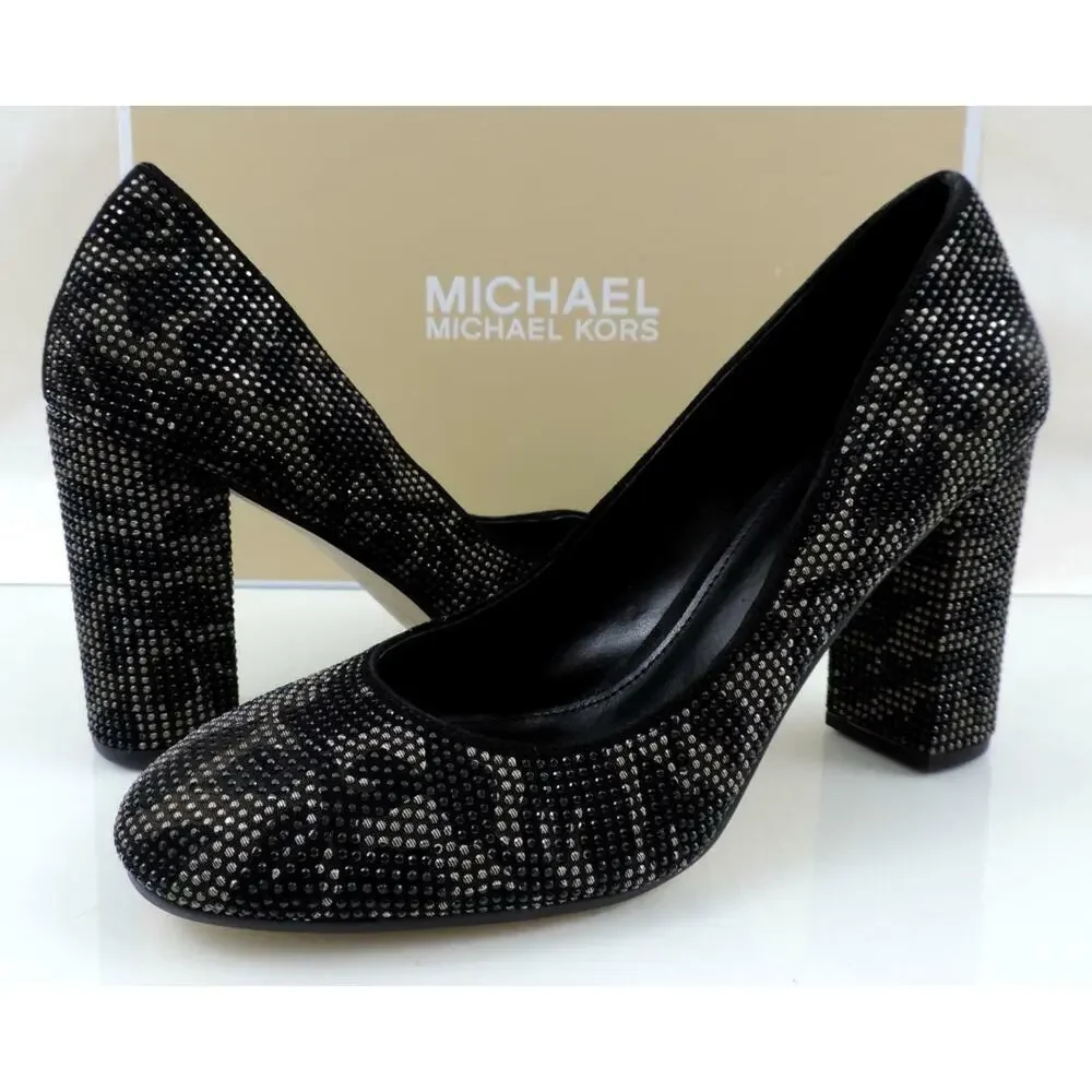 Women's Michael Kors Jamie Pump Studded Block Heel Floral Print Black - Picture 4 of 9